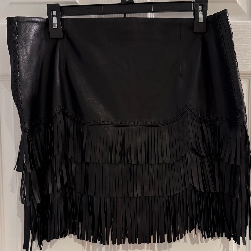 Idyllwind Black Leather Fringe Skirt